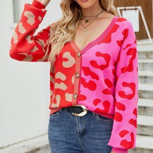 Two Toned Leopard Button Cardigan